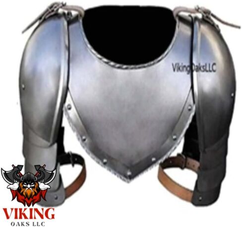 Medieval Iron Gorget Spaulders Arm Shoulder Set | Viking Crusader Pauldrons Warrior Armor Steel Handmade Neck Protector | SCA LARP Knight Metal Shoulder Guard Vambrace Pair Silver Adult in Saudi Arabia