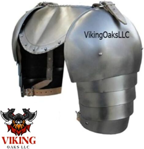 Medieval Iron Gorget Spaulders Arm Shoulder Set | Viking Crusader Pauldrons Warrior Armor Steel Handmade Neck Protector | SCA LARP Knight Metal Shoulder Guard Vambrace Pair Silver Adult in Saudi Arabia
