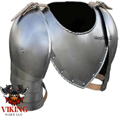 Medieval Iron Gorget Spaulders Arm Shoulder Set | Viking Crusader Pauldrons Warrior Armor Steel Handmade Neck Protector | SCA LARP Knight Metal Shoulder Guard Vambrace Pair Silver Adult in Saudi Arabia