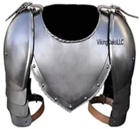 Medieval Iron Gorget Spaulders Arm Shoulder Set | Viking Crusader Pauldrons Warrior Armor Steel Handmade Neck Protector | SCA LARP Knight Metal Shoulder Guard Vambrace Pair Silver Adult in Saudi Arabia