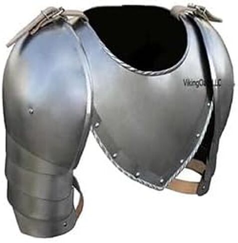 Medieval Iron Gorget Spaulders Arm Shoulder Set | Viking Crusader Pauldrons Warrior Armor Steel Handmade Neck Protector | SCA LARP Knight Metal Shoulder Guard Vambrace Pair Silver Adult in Saudi Arabia