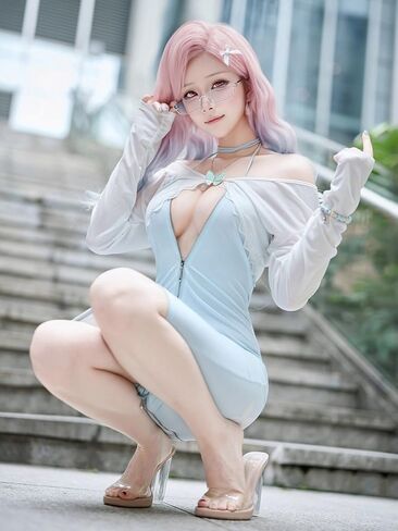 Sexy Plus Size Cosplay Lingerie Set, Back Zipper & Open-Back Design, Includes Jacket, Butterfly Brooch & Dress, Blue & White, One Size Fits US M-L, Please Refer to Size Chart in Kuwait