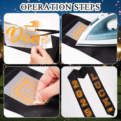 Adult Black Plain Graduation Stole 2025 with A to Z Letter 0 to 9 Number Iron on Patches Heat Transfer Applique Decor in Kuwait