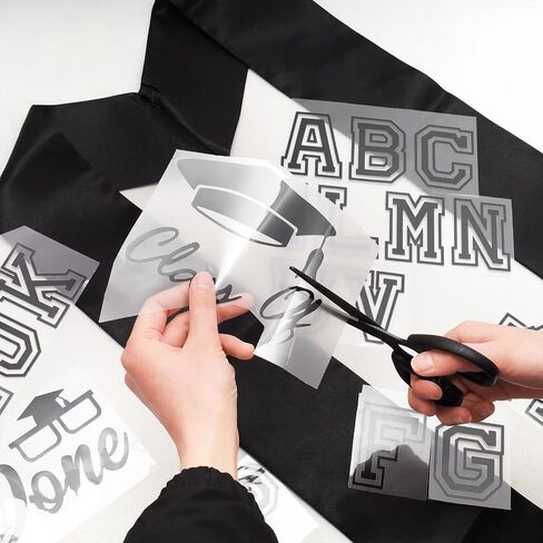 Adult Black Plain Graduation Stole 2025 with A to Z Letter 0 to 9 Number Iron on Patches Heat Transfer Applique Decor in Kuwait