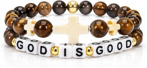 God Is Good Beads Bracelet for Women, Cross Christian Double-layer Natural Stone Beaded Religious Faith Inspirational Jesus Prayer Jewelry in Kuwait