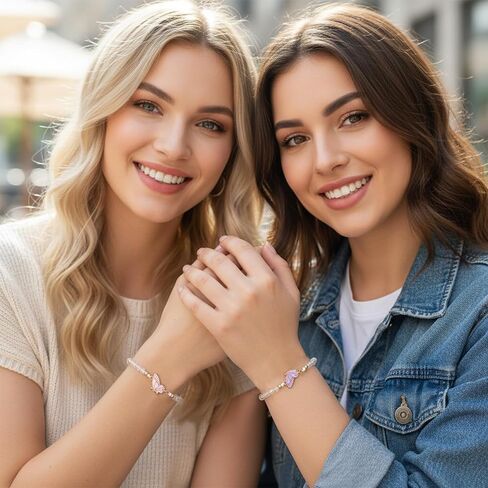 2 Pcs Best Friend Bracelets, Butterfly Friendship Bracelets with Charm Beads, Adjustable Matching Jewelry Gifts for Women Couples (White Purple Pink Gold, 4.72 In)(1) (1) in Saudi Arabia