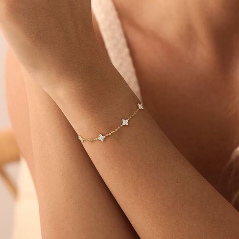 XIXINI Gold Bracelets for Women Non Tarnish, Dainty Cute 14k Gold Plated CZ Clover Bracelets for Women Trendy Cute Opal Heart Gold Bracelet Charm Thin Womens Bracelets Fashion Waterproof Gold Jewelry in Saudi Arabia