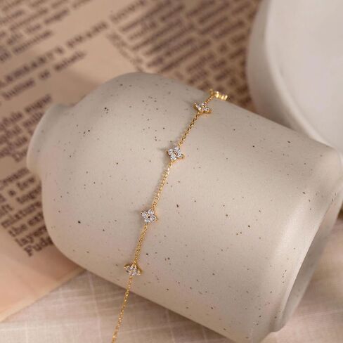 XIXINI Gold Bracelets for Women Non Tarnish, Dainty Cute 14k Gold Plated CZ Clover Bracelets for Women Trendy Cute Opal Heart Gold Bracelet Charm Thin Womens Bracelets Fashion Waterproof Gold Jewelry in Saudi Arabia
