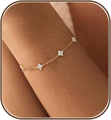XIXINI Gold Bracelets for Women Non Tarnish, Dainty Cute 14k Gold Plated CZ Clover Bracelets for Women Trendy Cute Opal Heart Gold Bracelet Charm Thin Womens Bracelets Fashion Waterproof Gold Jewelry in Saudi Arabia