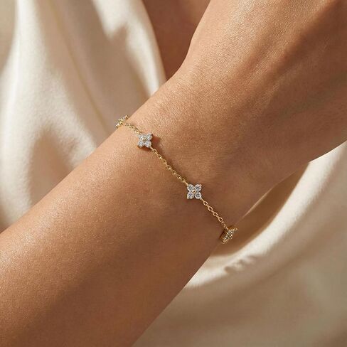 XIXINI Gold Bracelets for Women Non Tarnish, Dainty Cute 14k Gold Plated CZ Clover Bracelets for Women Trendy Cute Opal Heart Gold Bracelet Charm Thin Womens Bracelets Fashion Waterproof Gold Jewelry in Saudi Arabia