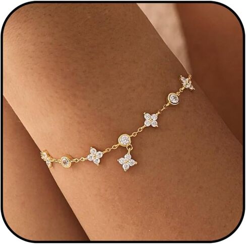 XIXINI Gold Bracelets for Women Non Tarnish, Dainty Cute 14k Gold Plated CZ Clover Bracelets for Women Trendy Cute Opal Heart Gold Bracelet Charm Thin Womens Bracelets Fashion Waterproof Gold Jewelry in Saudi Arabia
