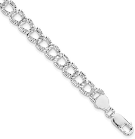 Sterling Silver 7.5mm Semi-Solid Double Link Charm Bracelet 7.5" to 8" in Kuwait