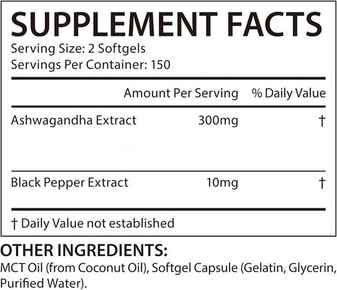 Ashwagandha Extract Softgels, 300 Softgels - with MCT Oil & Black Pepper - Herbal Supplement for Relaxation & Calm Mood in Kuwait