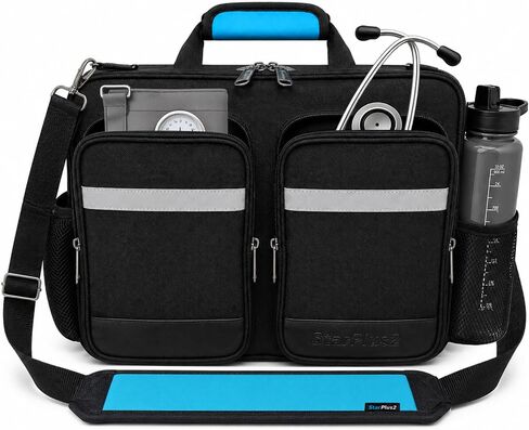 Professional Nurse Shoulder Bag, 3 Compartments, Comfort Features, Lockable Zippers, Padded Device Pocket for Home Health Nurses, Medium in Saudi Arabia