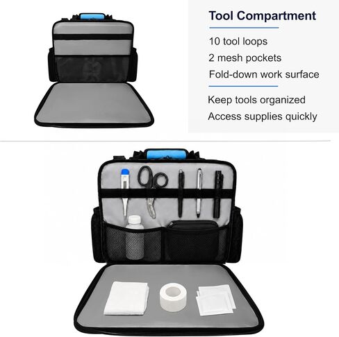 Professional Nurse Shoulder Bag, 3 Compartments, Comfort Features, Lockable Zippers, Padded Device Pocket for Home Health Nurses, Medium in Saudi Arabia