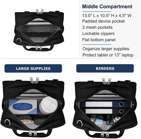 Professional Nurse Shoulder Bag, 3 Compartments, Comfort Features, Lockable Zippers, Padded Device Pocket for Home Health Nurses, Medium in Saudi Arabia