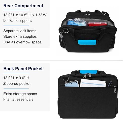 Professional Nurse Shoulder Bag, 3 Compartments, Comfort Features, Lockable Zippers, Padded Device Pocket for Home Health Nurses, Medium in Saudi Arabia