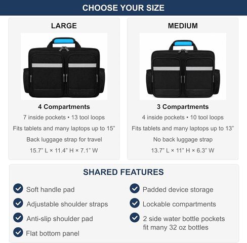 Professional Nurse Shoulder Bag, 3 Compartments, Comfort Features, Lockable Zippers, Padded Device Pocket for Home Health Nurses, Medium in Saudi Arabia