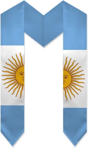 Argentina Flag Graduation Stole, Light Blue and White with Sun Design, 72 Inches Length, Traditional Sword Ending in Kuwait