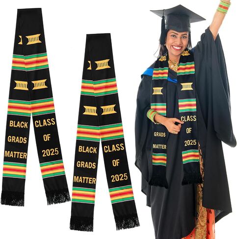Syhood 2 Pcs Kente Graduation Stole 2026 Black Grads Matter Kente Stole Celebrate Culture with The African Graduation Sash for Black Women Men Grad Party Supplies in Kuwait