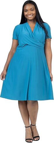 24seven Comfort Apparel Plus Size Short Sleeve Knee Length V Neck Rouched Wrap Dress in Saudi Arabia