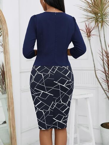 Women's 2/3 Sleeve Elegant Square Neck Business Casual Bodycon Sheath Pencil Dress in Kuwait