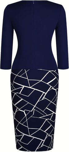 Women's 2/3 Sleeve Elegant Square Neck Business Casual Bodycon Sheath Pencil Dress in Kuwait