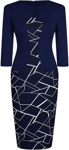 Women's 2/3 Sleeve Elegant Square Neck Business Casual Bodycon Sheath Pencil Dress in Kuwait
