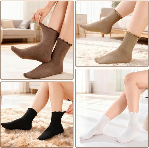 Ruffle Socks for Women, 10 Pairs Frilly Crew Dress Socks with Lettuce Trim, Cute Breathable Ankle Sock for Mary Janes, Ballet Flats, Sneakers, Boots in Kuwait