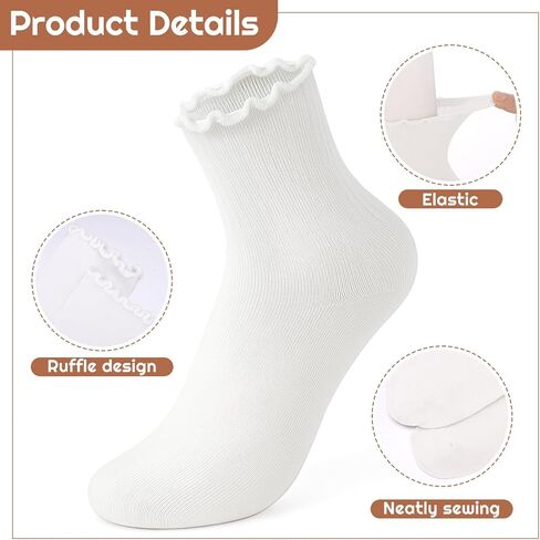 Ruffle Socks for Women, 10 Pairs Frilly Crew Dress Socks with Lettuce Trim, Cute Breathable Ankle Sock for Mary Janes, Ballet Flats, Sneakers, Boots in Kuwait