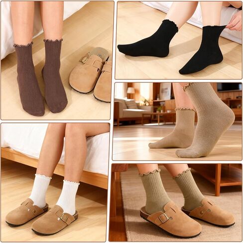 Ruffle Socks for Women, 10 Pairs Frilly Crew Dress Socks with Lettuce Trim, Cute Breathable Ankle Sock for Mary Janes, Ballet Flats, Sneakers, Boots in Kuwait