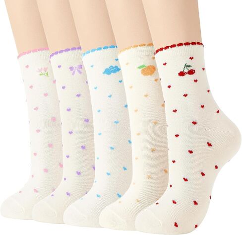 5 Pairs Cute Ruffle Socks for Women Soft Casual Crew Socks with Ruffle Cuff Cute Ankle Socks in Kuwait