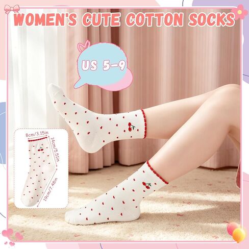 5 Pairs Cute Ruffle Socks for Women Soft Casual Crew Socks with Ruffle Cuff Cute Ankle Socks in Kuwait
