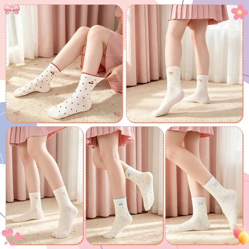 5 Pairs Cute Ruffle Socks for Women Soft Casual Crew Socks with Ruffle Cuff Cute Ankle Socks in Kuwait