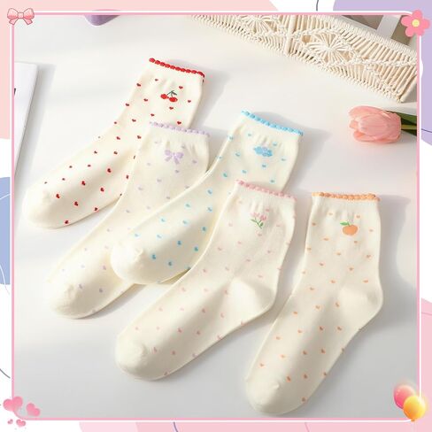 5 Pairs Cute Ruffle Socks for Women Soft Casual Crew Socks with Ruffle Cuff Cute Ankle Socks in Kuwait