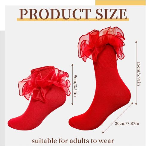 3 Pair Big Ruffle Ankle Socks Double Layered Ruffle Lace Socks Turn Cuff Cotton Sock for Women Cute Dress Sock in Kuwait