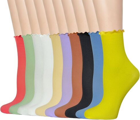 Women's Ruffle Socks Lace Cotton Casual Crew Ultra Thin Lettuce Frilly Ankle Socks Pack of 6 in Kuwait