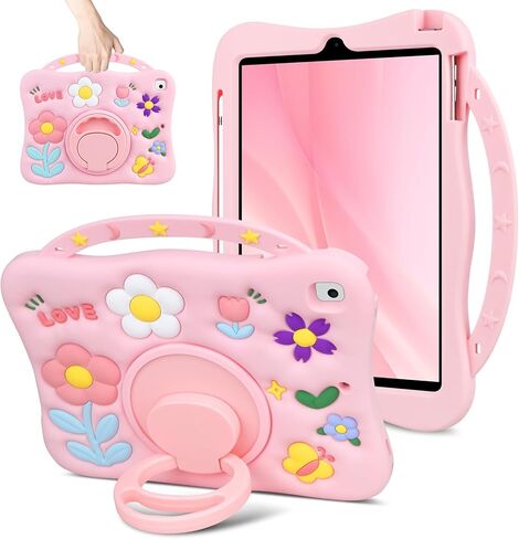 for iPad 5th 6th Generation Pro 9.7 Case for iPad Air 1/2 Screen Protector Pencil Holder Shoulder Strap Kickstand Cute Silicone Proof Full Body Protective Tablet Cover for Kids Yellow Cat in Kuwait