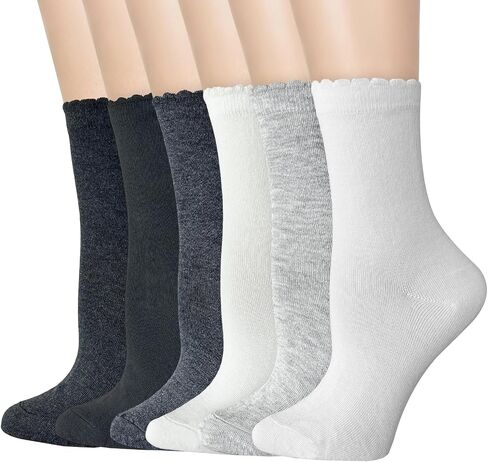 Women's Ruffle Socks Lace Cotton Casual Crew Ultra Thin Lettuce Frilly Ankle Socks Pack of 6 in Saudi Arabia