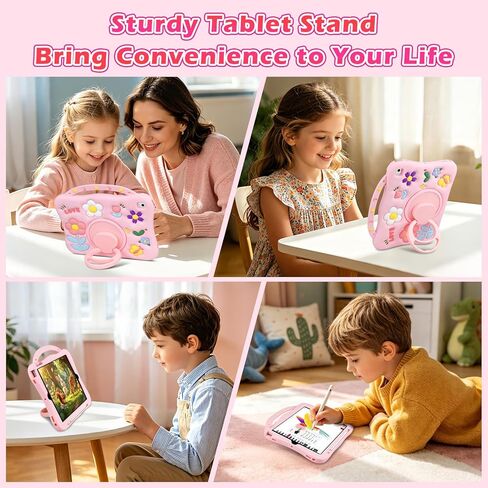 for iPad 5th 6th Generation Pro 9.7 Case for iPad Air 1/2 Screen Protector Pencil Holder Shoulder Strap Kickstand Cute Silicone Proof Full Body Protective Tablet Cover for Kids Yellow Cat in Kuwait