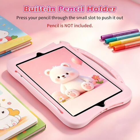for iPad 5th 6th Generation Pro 9.7 Case for iPad Air 1/2 Screen Protector Pencil Holder Shoulder Strap Kickstand Cute Silicone Proof Full Body Protective Tablet Cover for Kids Yellow Cat in Kuwait