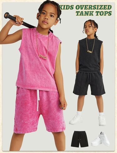 Arssm Boys Tank Tops Kids Athletic Sleeveless T-Shirts Vintage Acid Washed Cotton Tank Tops Tees in Kuwait
