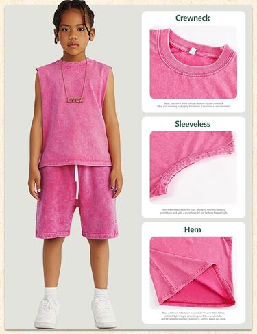 Arssm Boys Tank Tops Kids Athletic Sleeveless T-Shirts Vintage Acid Washed Cotton Tank Tops Tees in Kuwait