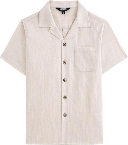 JOGAL Boys Chambray Button Down Shirts Short Sleeve Casual Cuban Shirt Summer Beach Shirts with Pocket for Kids 6-14 Years in Kuwait