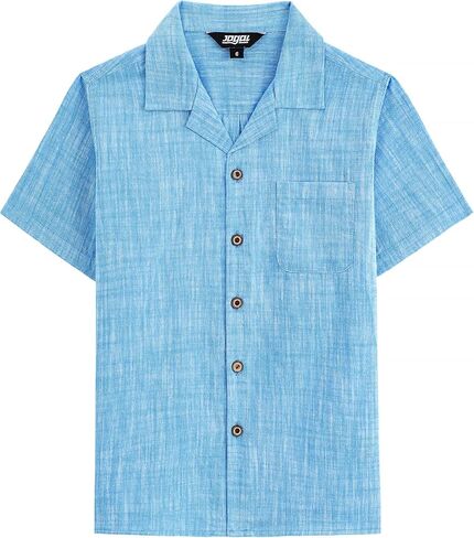 JOGAL Boys Chambray Button Down Shirts Short Sleeve Casual Cuban Shirt Summer Beach Shirts with Pocket for Kids 6-14 Years in Saudi Arabia