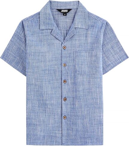 JOGAL Boys Chambray Button Down Shirts Short Sleeve Casual Cuban Shirt Summer Beach Shirts with Pocket for Kids 6-14 Years in Saudi Arabia