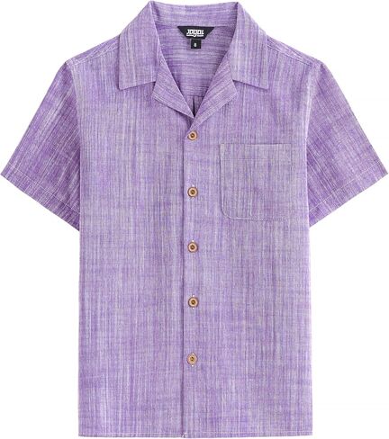 JOGAL Boys Chambray Button Down Shirts Short Sleeve Casual Cuban Shirt Summer Beach Shirts with Pocket for Kids 6-14 Years in Saudi Arabia