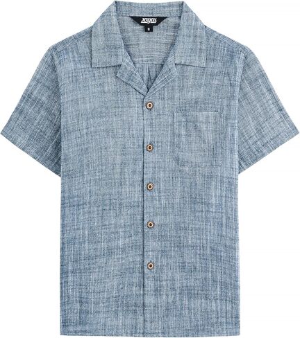 JOGAL Boys Chambray Button Down Shirts Short Sleeve Casual Cuban Shirt Summer Beach Shirts with Pocket for Kids 6-14 Years in Saudi Arabia