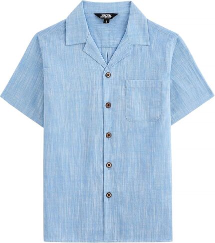 JOGAL Boys Chambray Button Down Shirts Short Sleeve Casual Cuban Shirt Summer Beach Shirts with Pocket for Kids 6-14 Years in Saudi Arabia