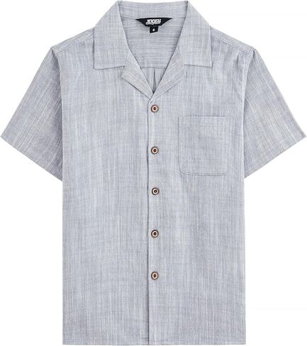 JOGAL Boys Chambray Button Down Shirts Short Sleeve Casual Cuban Shirt Summer Beach Shirts with Pocket for Kids 6-14 Years in Saudi Arabia